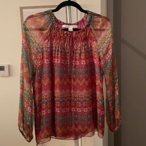 Multi Colored DVF Sheer Long Sleeve Blouse